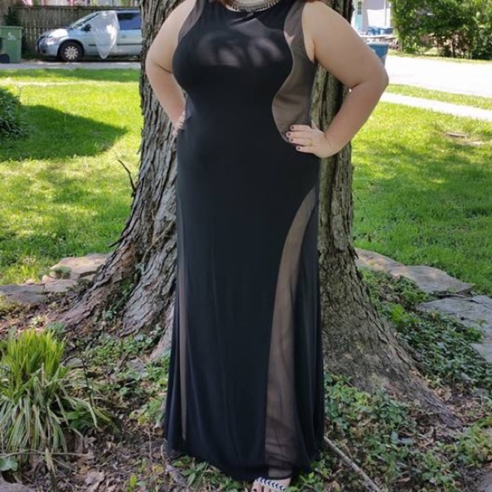 Sheer sided dress with nude slip